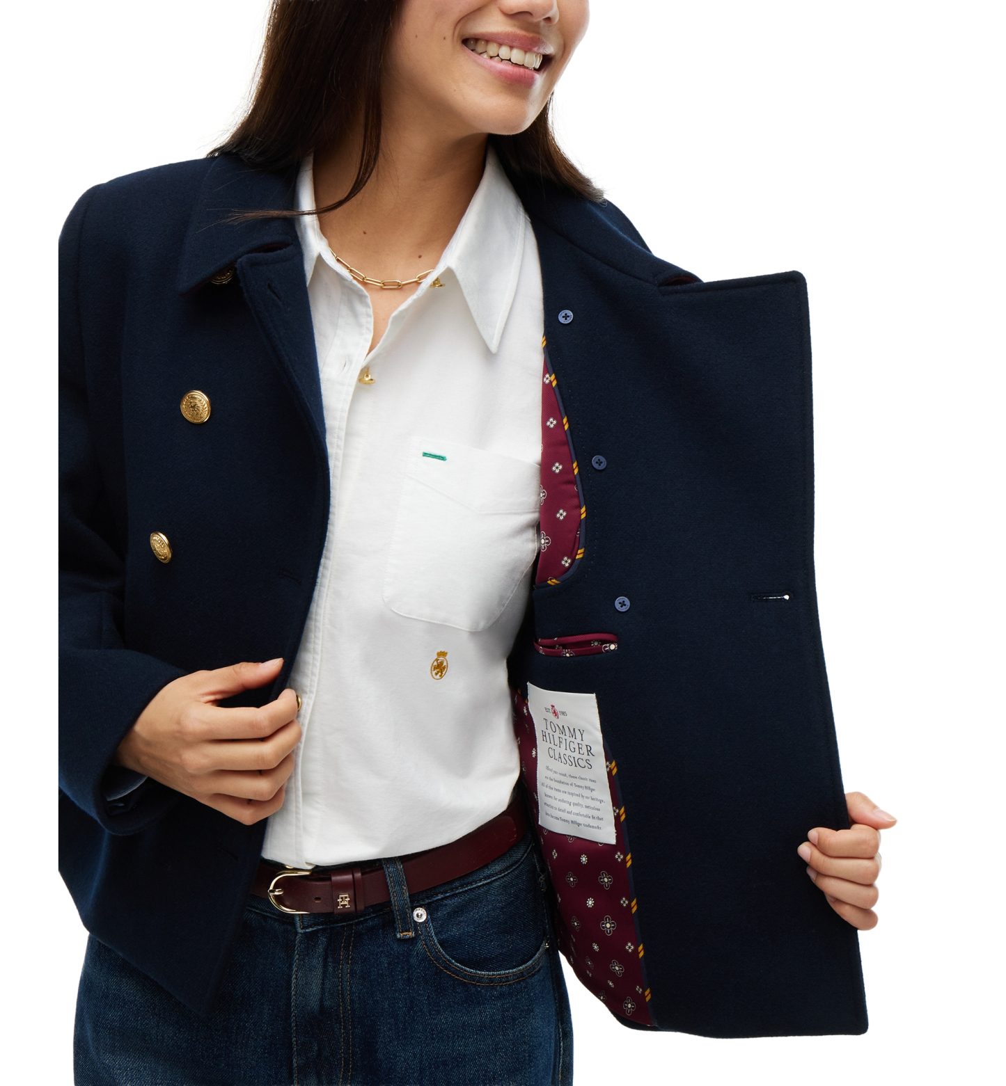 Tommy Hilfiger Women's American Icons Double-Breasted Wool-Blend Peacoat, Macy's Exclusive - Dark Blue