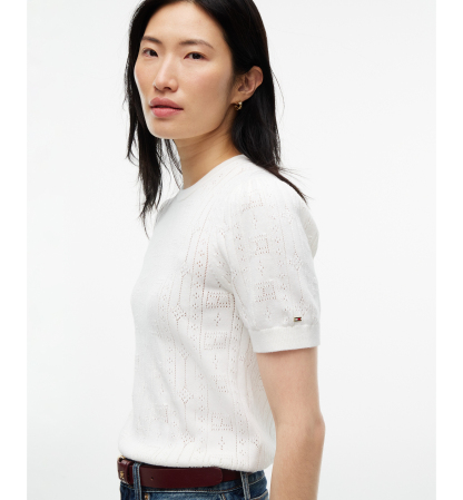 Tommy Hilfiger Women's Pointelle Puff-Sleeve Sweater - Ecru