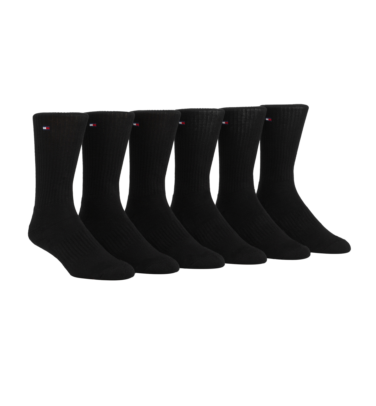 Tommy Hilfiger Men's Cushion Sole Sports Crew Socks, 6-Pack - Black