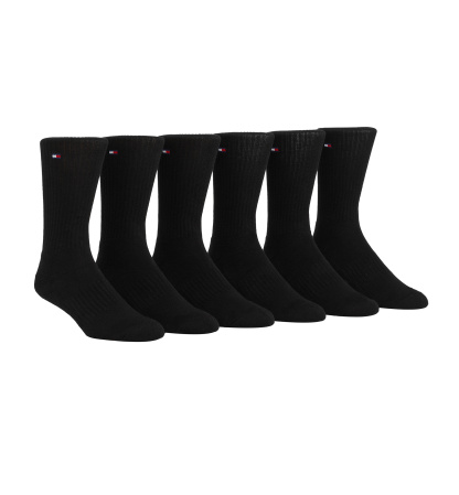 Tommy Hilfiger Men's Cushion Sole Sports Crew Socks, 6-Pack - Black