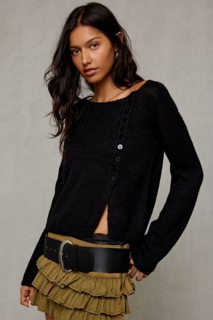 BDG Lorelai Asymmetric Flyaway Cardigan - Black