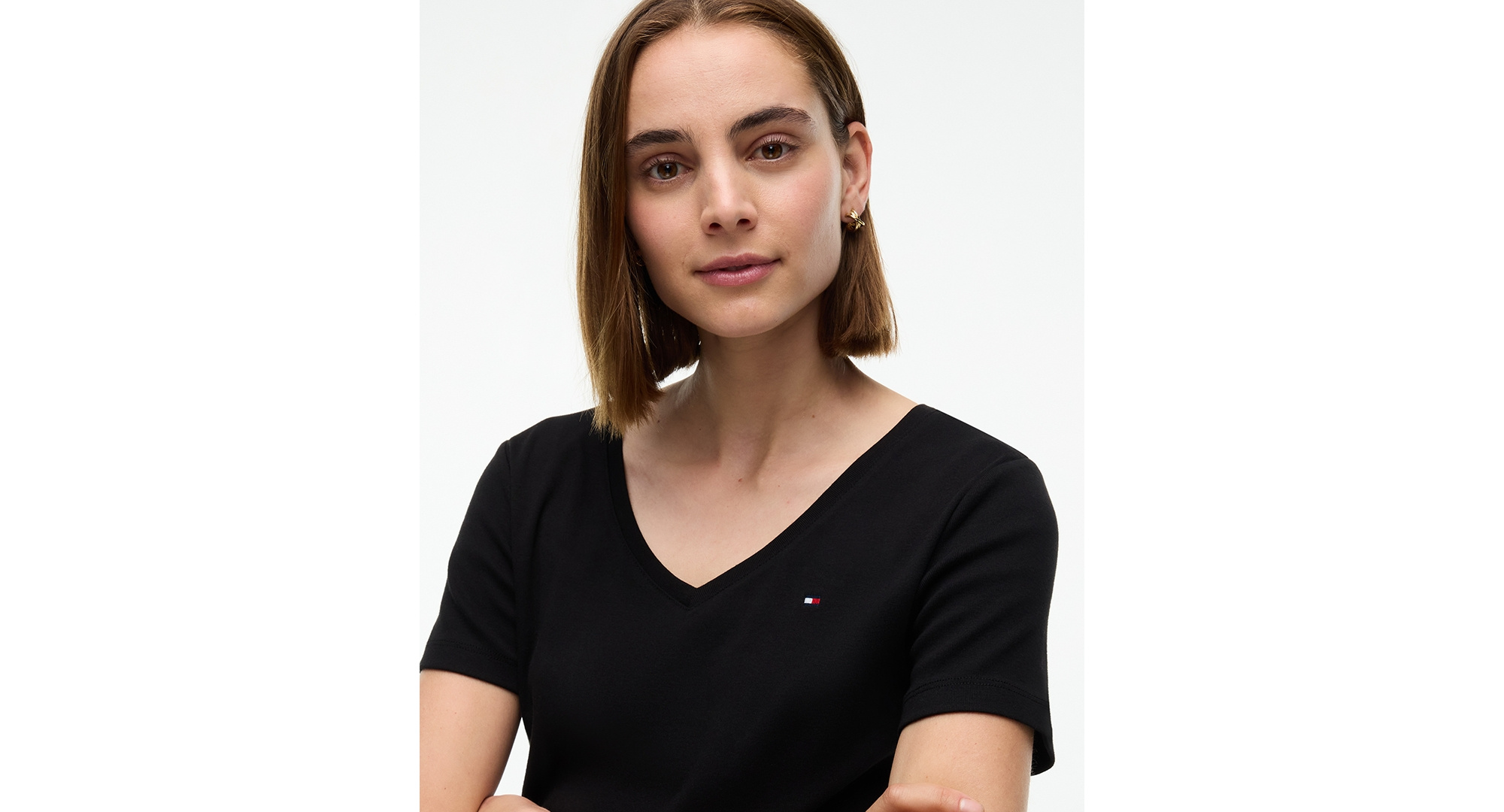 Tommy Hilfiger Women's Rib Slim V-Neck Short-Sleeve T-Shirt - Black