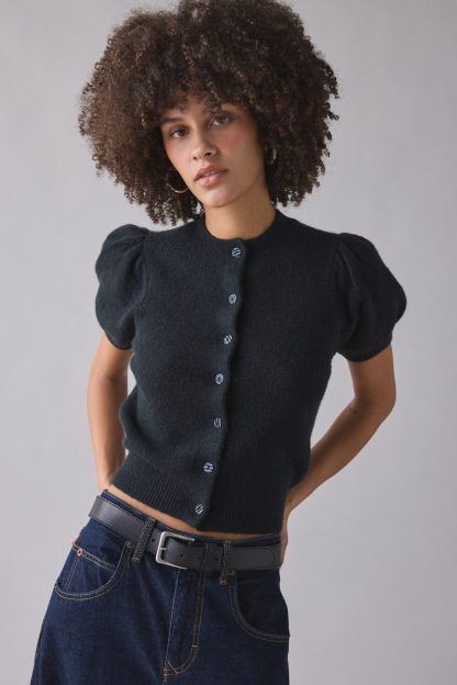 Kimchi Blue Kate Puff Short Sleeve Cardigan - Black