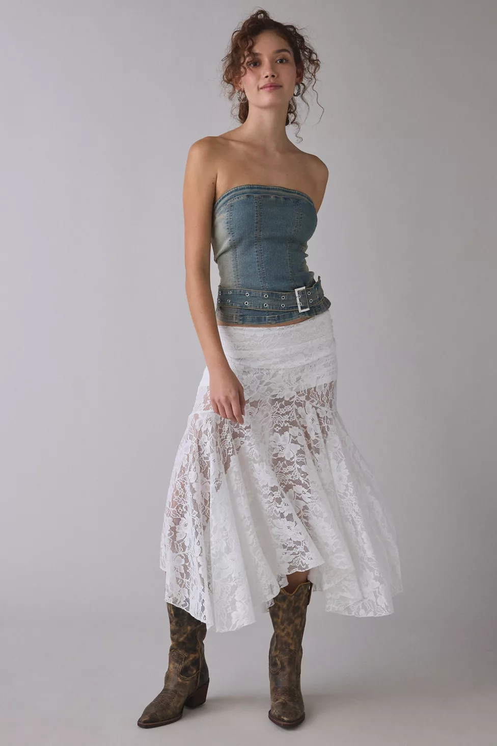 Kimchi Blue Jessica Asymmetric Low-Rise Midi Skirt - White