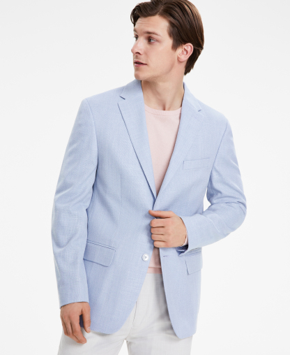 Tommy Hilfiger Men's Modern-Fit Patterned Blazer - Light Blue