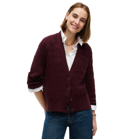 Tommy Hilfiger Women's Oversized Cable-Knit V-Neck Cardigan - Ivory Petal