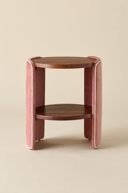 Jane Round Upholstered Storage Nightstand - Pink Velvet