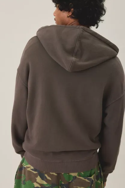 Standard Cloth Pregame Zip-Up Hoodie Sweatshirt - Chocolate Brown Wash