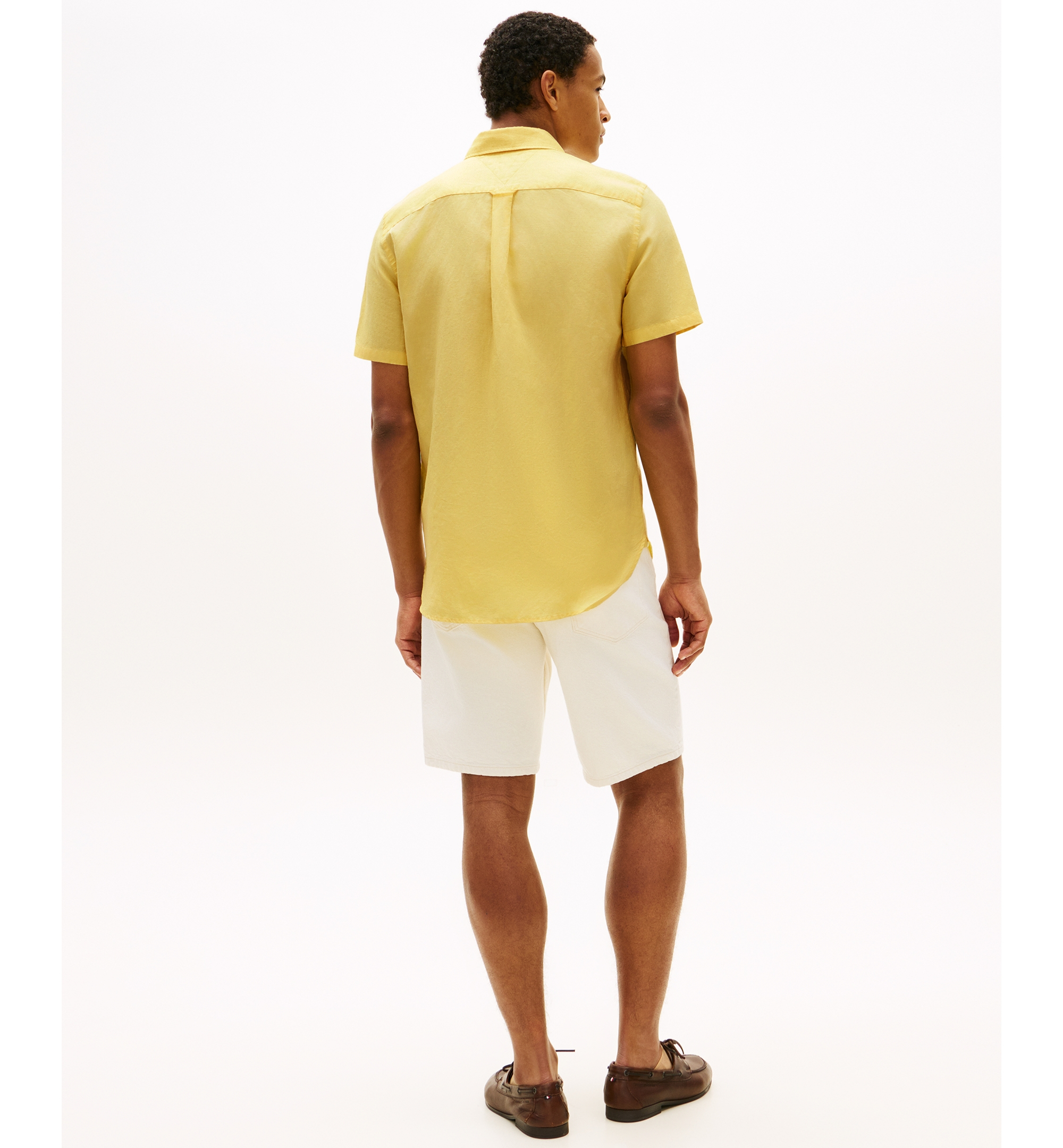 Tommy Hilfiger Men's Short-Sleeve Pigment-Dyed 100% Linen Shirt - Citronella