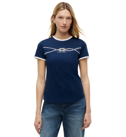 Tommy Hilfiger Women's Crewneck Ringer Trim Cotton T-Shirt - Ecru