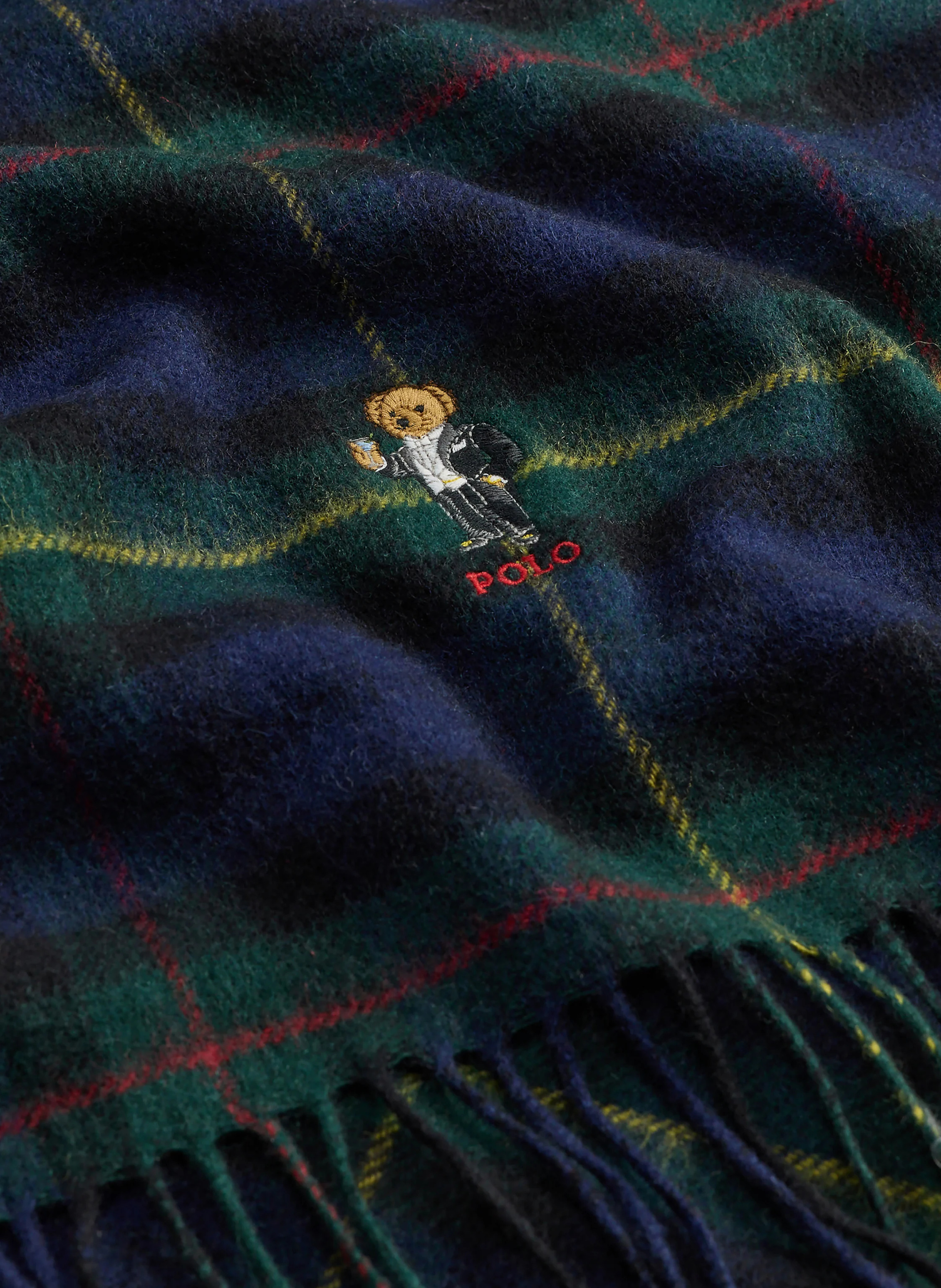 POLO RALPH LAUREN Set: Mütze und Schal mit Cashmere – DUNKELBLAU / DUNKELGRÜN / SCHWARZ