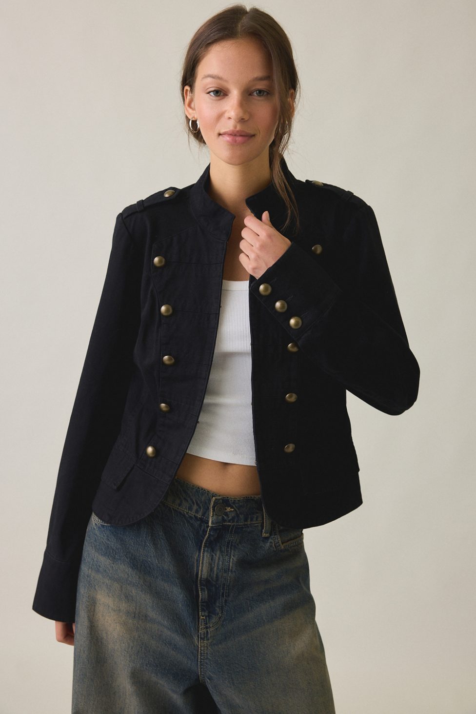 BDG Cate Cotton Band Jacket - Black
