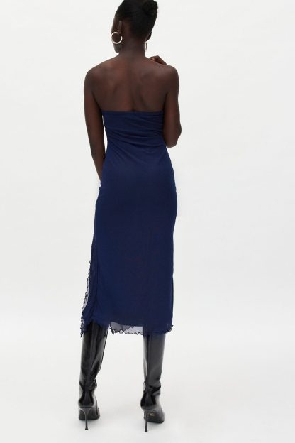 UO Samara Mesh Strapless Midi Dress - Navy