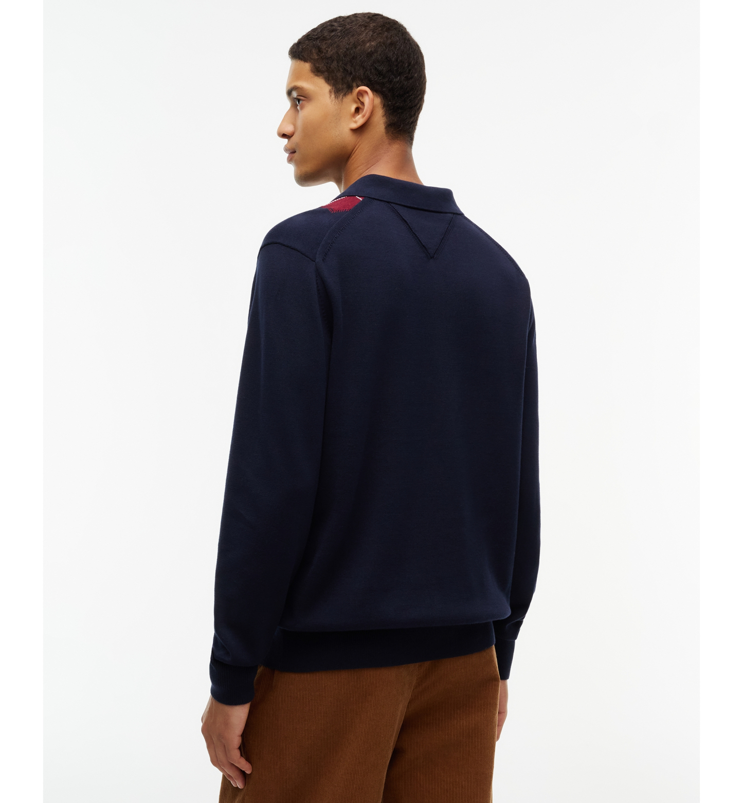 Tommy Hilfiger Men's Placed Argyle Long-Sleeve Sweater Polo - Navy Blue