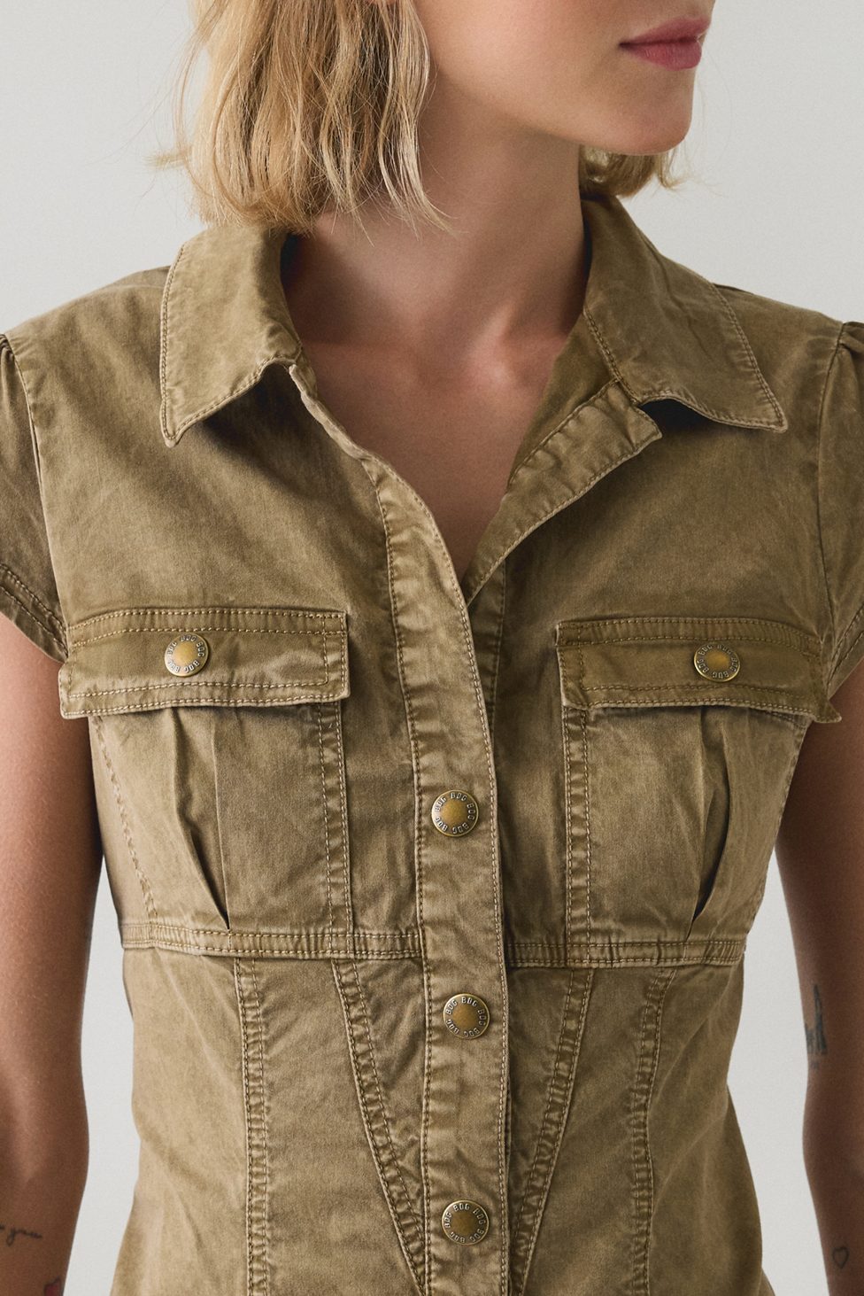 BDG Sunridge Cargo Shirt Mini Dress - Olive