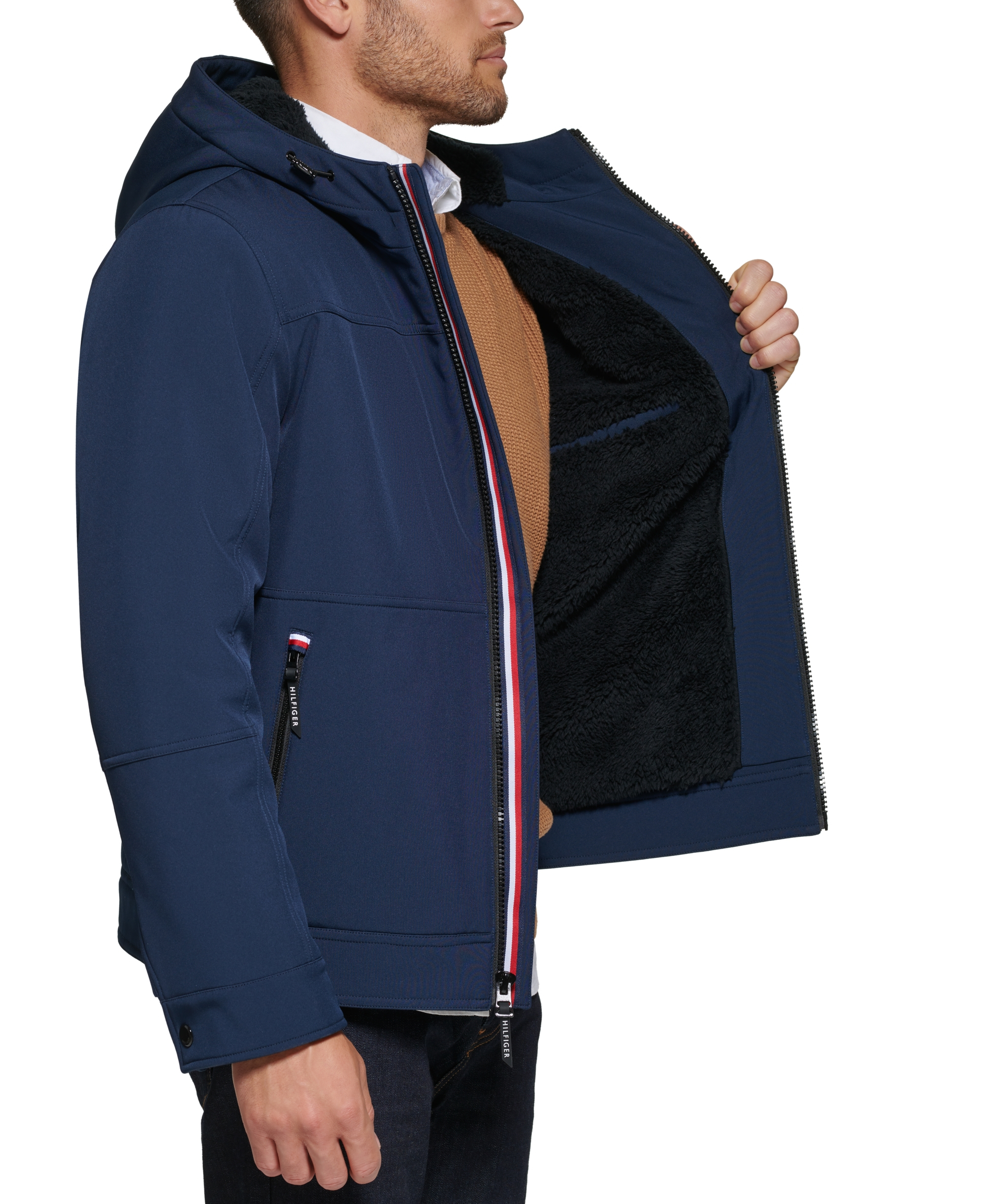 Tommy Hilfiger Men's Sherpa-Lined Softshell Hooded Jacket - Midnight