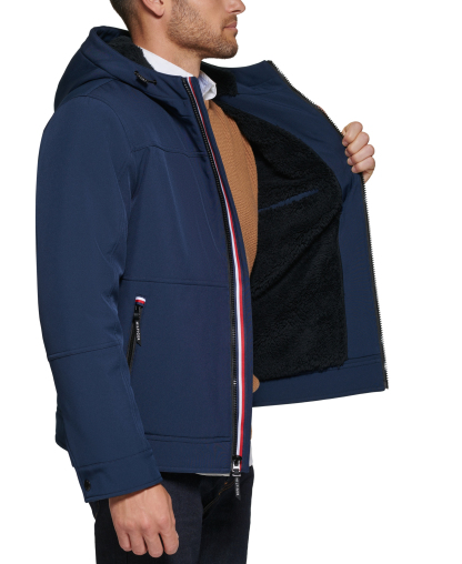 Tommy Hilfiger Men's Sherpa-Lined Softshell Hooded Jacket - Midnight