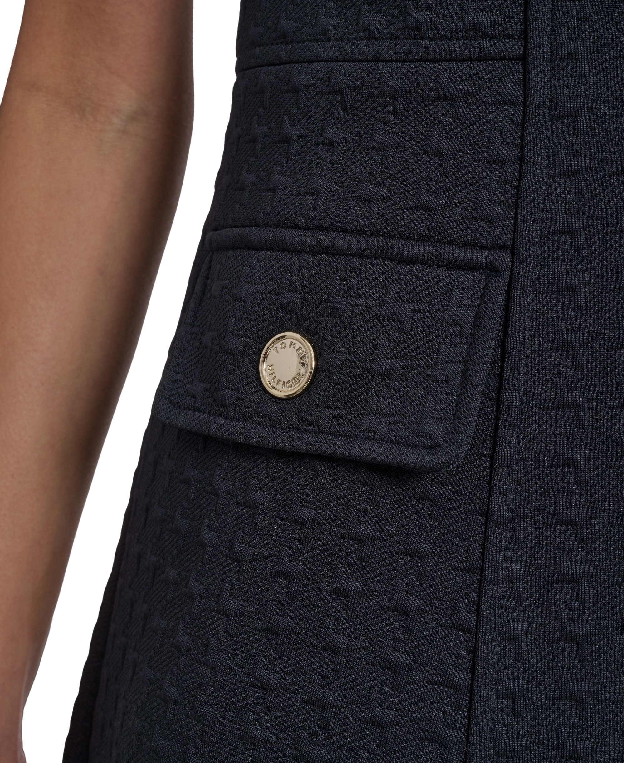 Tommy Hilfiger Women's Short-Sleeve Textured Knit Front Zipper Shift Dress - Sky Captain