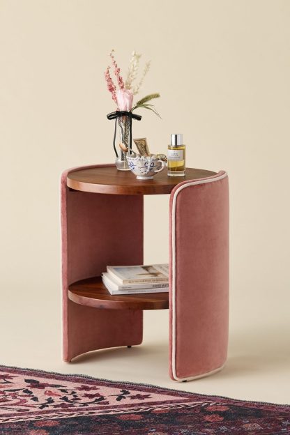 Jane Round Upholstered Storage Nightstand - Pink Velvet
