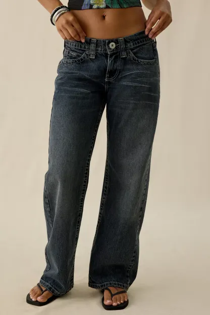 BDG Kayla Wash Effect Low-Rise Jeans - Blue Black Blasted