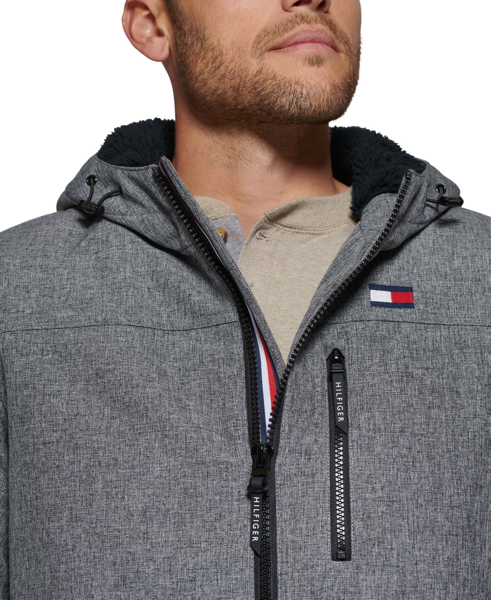 Tommy Hilfiger Men's Sherpa-Lined Softshell Hooded Jacket - Heathery Gray