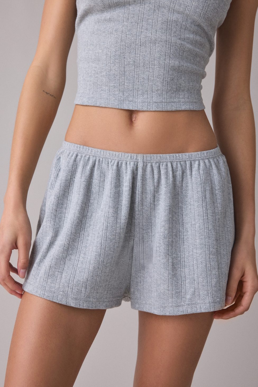 Out From Under Iris Pointelle Knit Cami + Shortie 2-Piece PJ Set - Grey