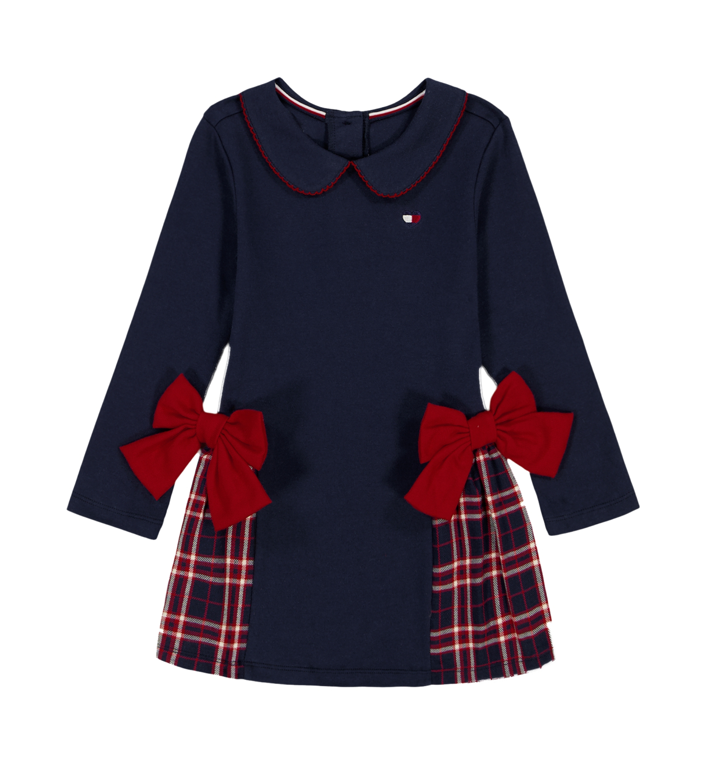 Tommy Hilfiger Girls' 4-6X Peter Pan Collar Plaid Detail Dress - Navy/Red