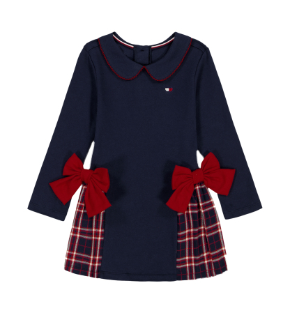Tommy Hilfiger Girls' 4-6X Peter Pan Collar Plaid Detail Dress - Navy/Red