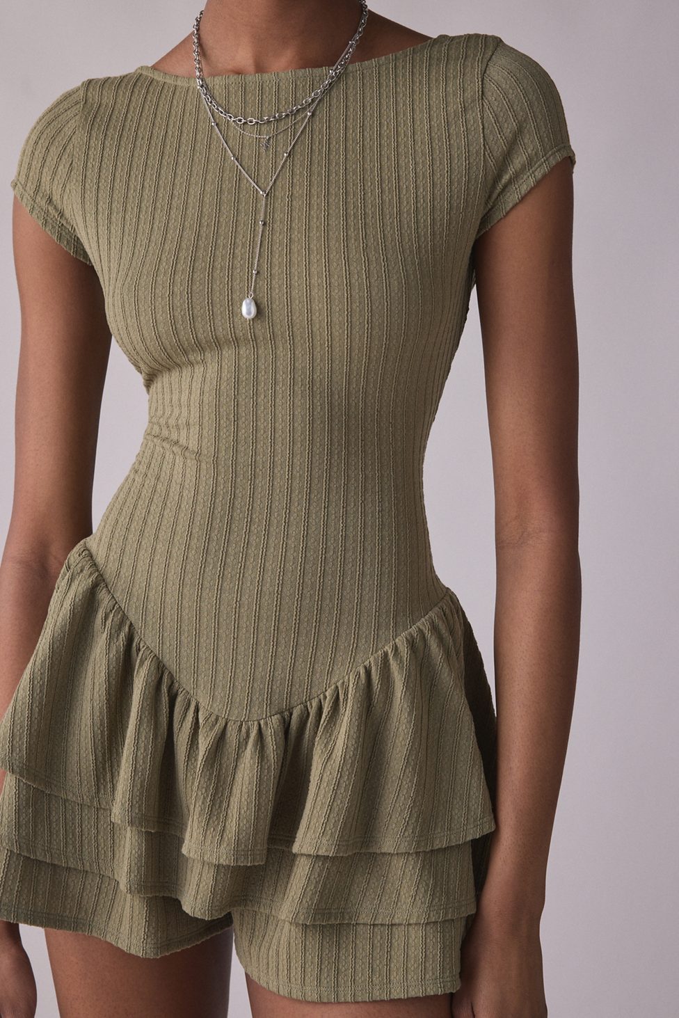 Kimchi Blue Ruffled Up Short Sleeve Romper - Green
