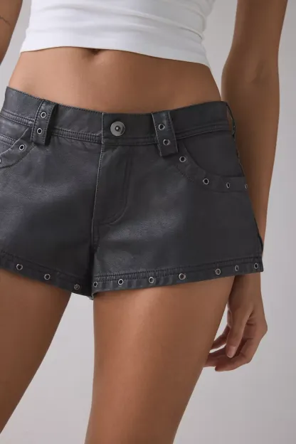 UO Festival Studded Faux Leather Micro Shorts - Black
