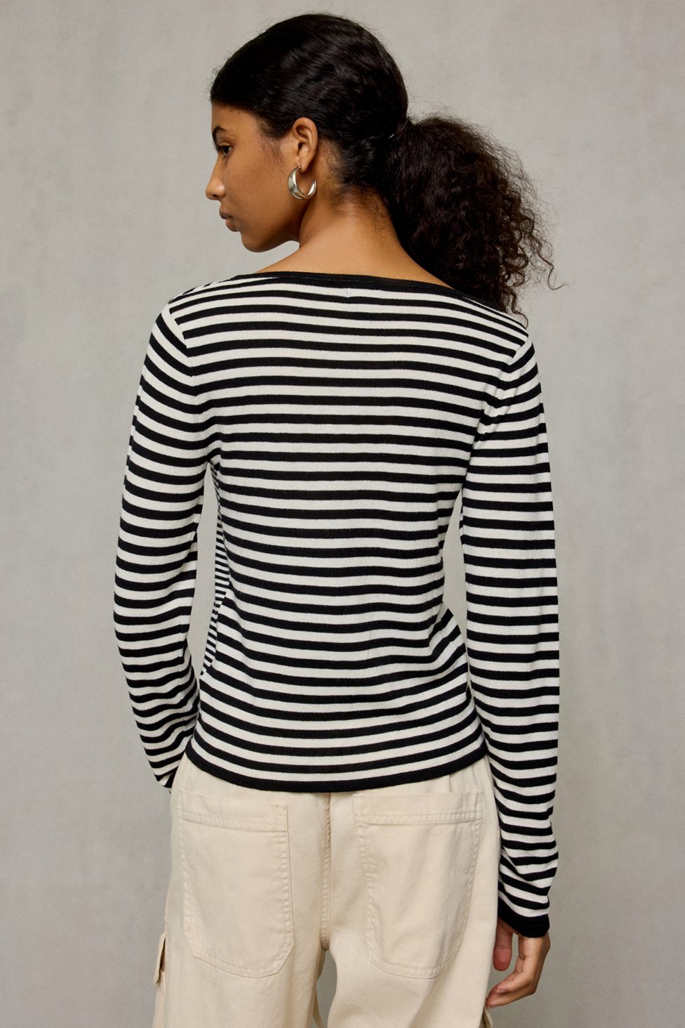 BDG Sutton Slanted Asymmetric Button Cardigan - Ivory Combo