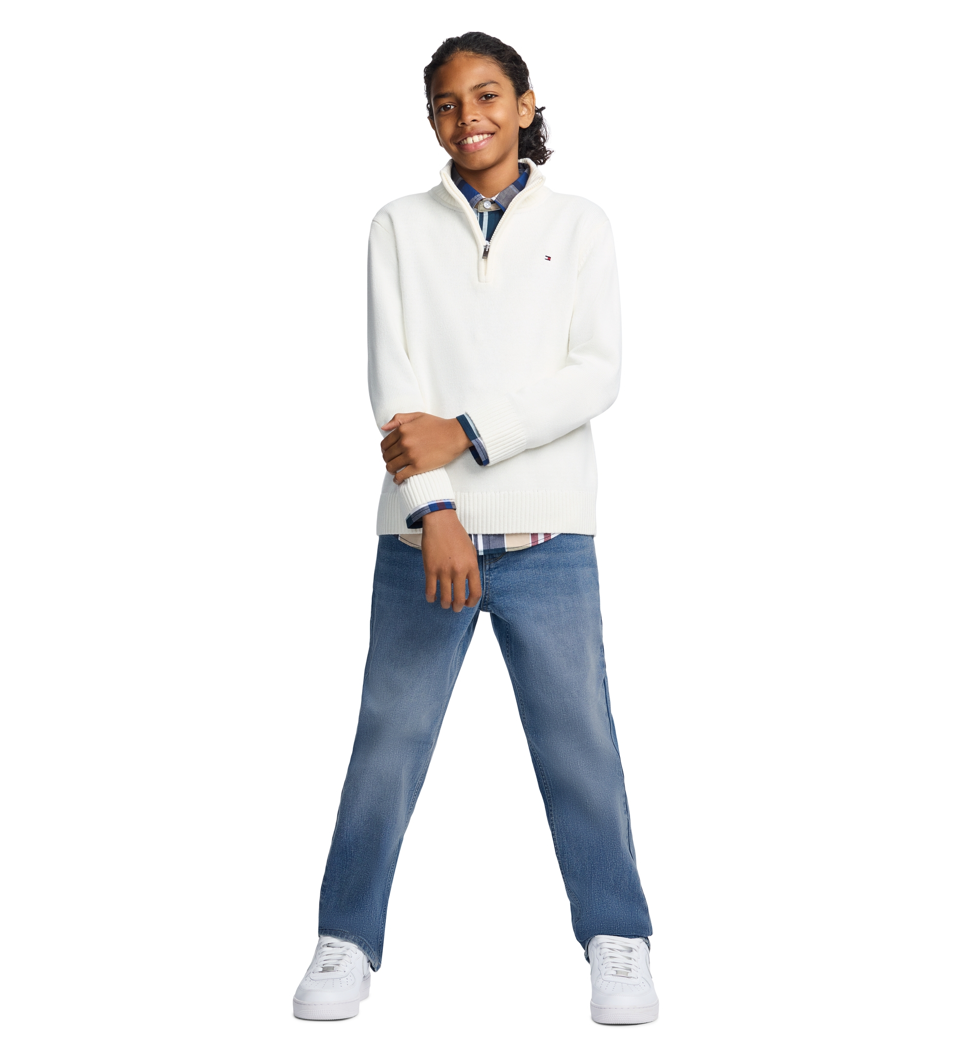 Tommy Hilfiger Boys' 8-20 Zipneck Cotton Quarter-Zip Sweater - Ecru
