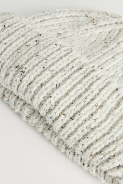 Marled Wool-Blend Short Roll Ribbed Knit Beanie - Ivory