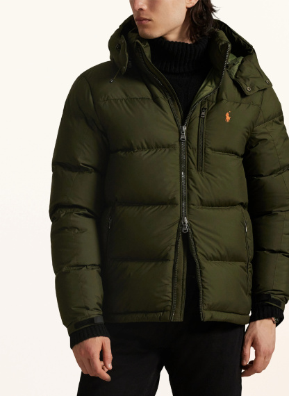POLO RALPH LAUREN Daunenjacke GORHAM mit abnehmbarer Kapuze – OLIV / PLATIN / HELLORANGE