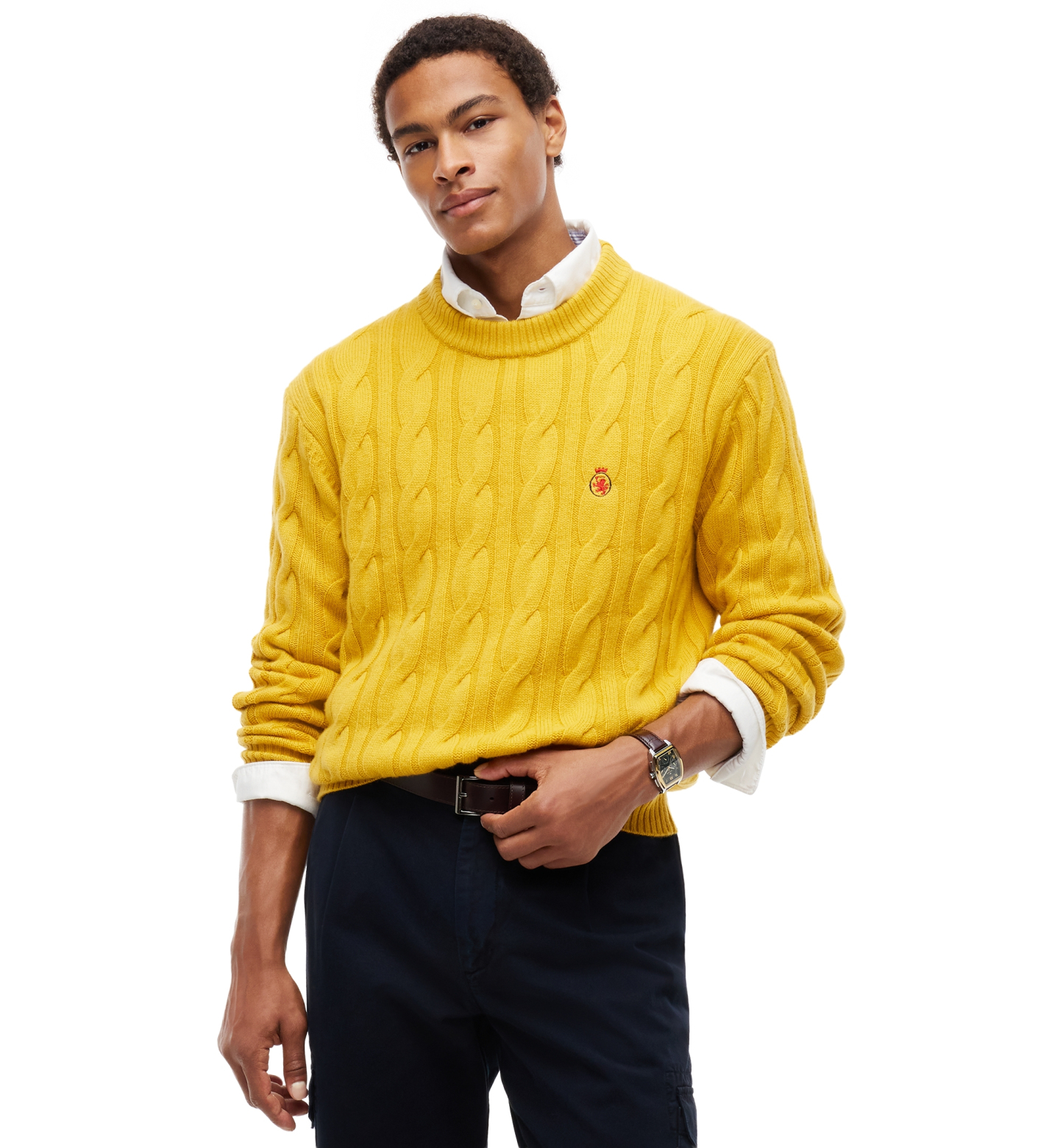 Tommy Hilfiger Men's American Icons Cable Crewneck Lambswool Sweater, Macy’s Exclusive - Ornamental Yellow