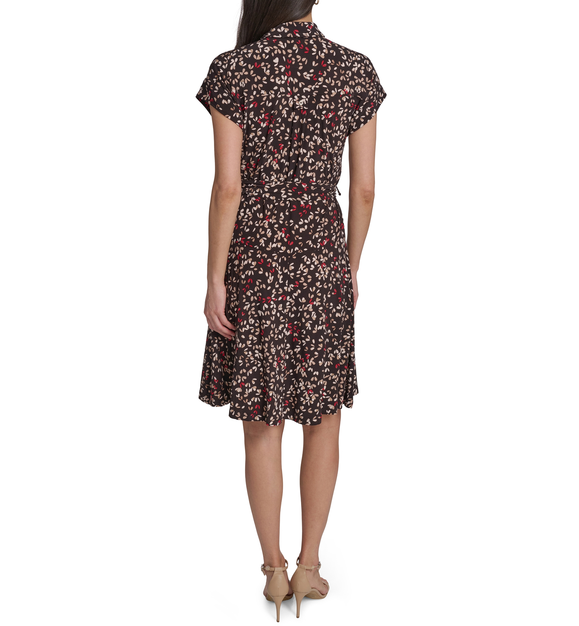 Tommy Hilfiger Women's Short-Sleeve Self-Tie Jersey Shirt Dress - Mink multi