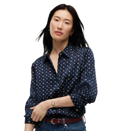 Tommy Hilfiger Women's Fluid Floral-Print Long-Sleeve Blouse - Degrade Foulard Dark Blue