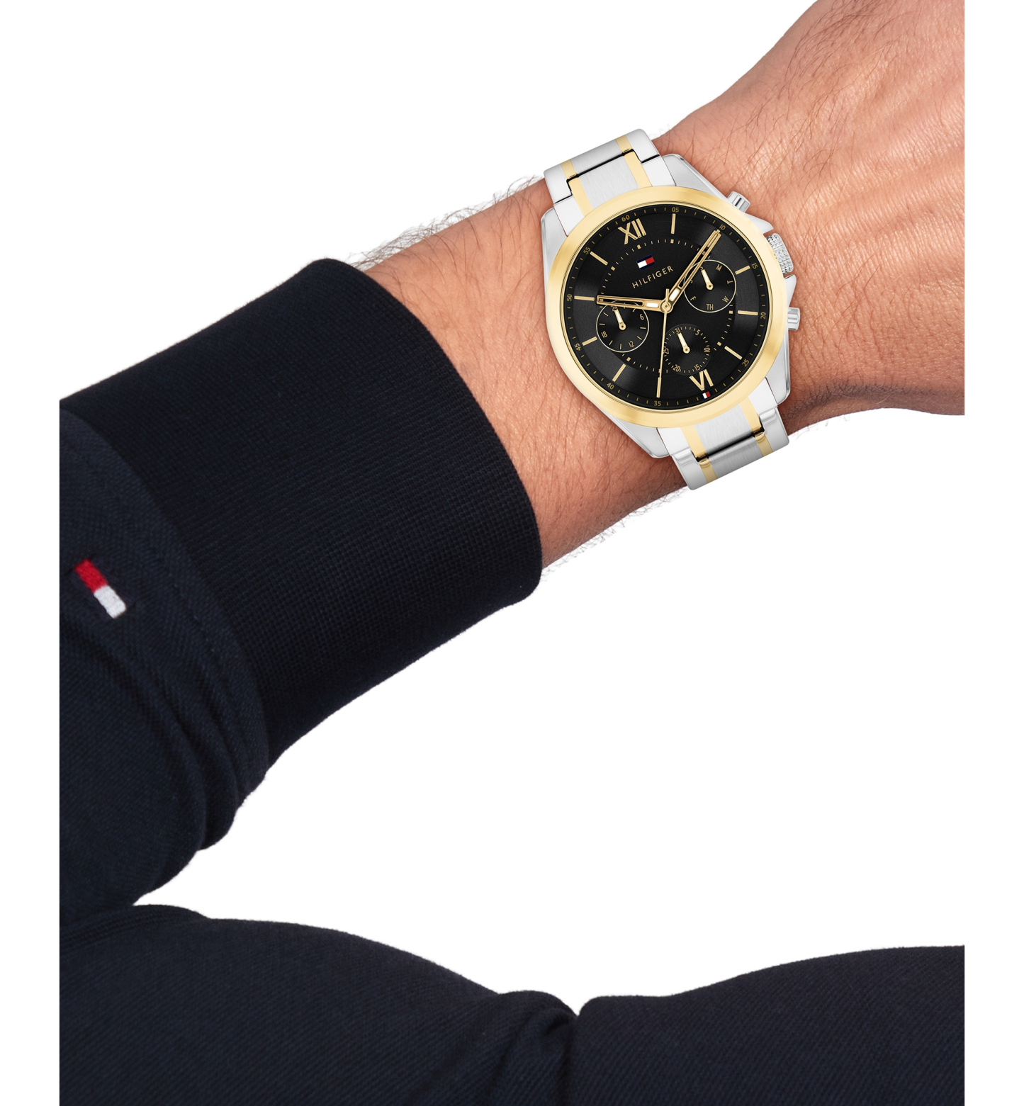 Tommy Hilfiger Men's Multifunction Two Tone Stainless Steel Bracelet Watch, 42mm - Black