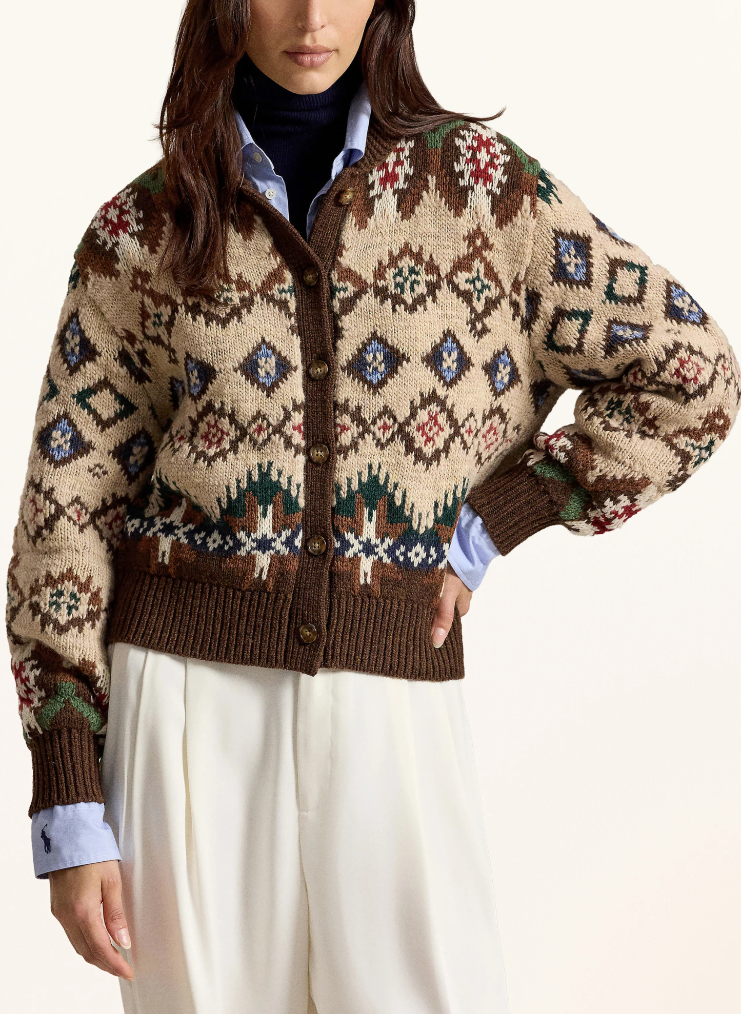 POLO RALPH LAUREN Strickjacke – DUNKELBRAUN / BEIGE / DUNKELROT