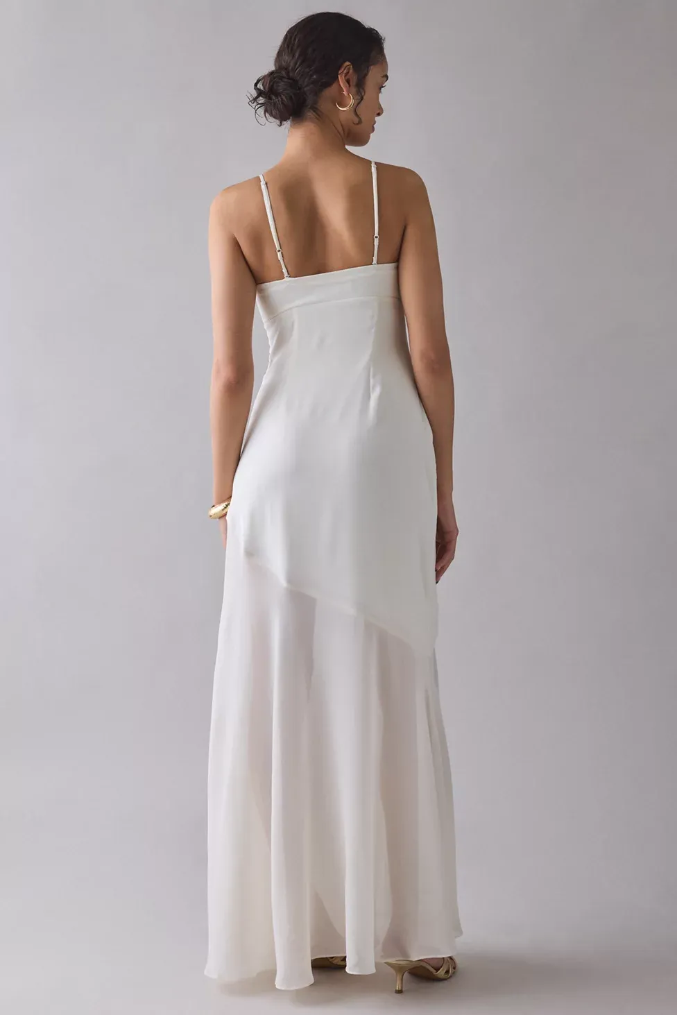 UO Sky High Sheer Illusion Asymmetric Maxi Dress - Ivory