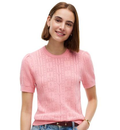 Tommy Hilfiger Women's Pointelle Puff-Sleeve Sweater - Carnation Pink