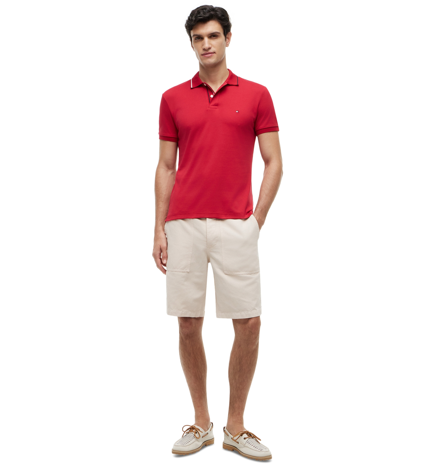 Tommy Hilfiger Men's Slim-Fit Smooth Touch Tipped Polo Shirt - Medium Red