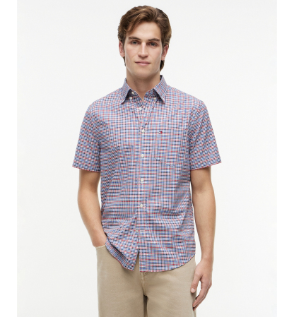 Tommy Hilfiger Men's Oxford Multi-Gingham Short-Sleeve Shirt - Medium Red / Check
