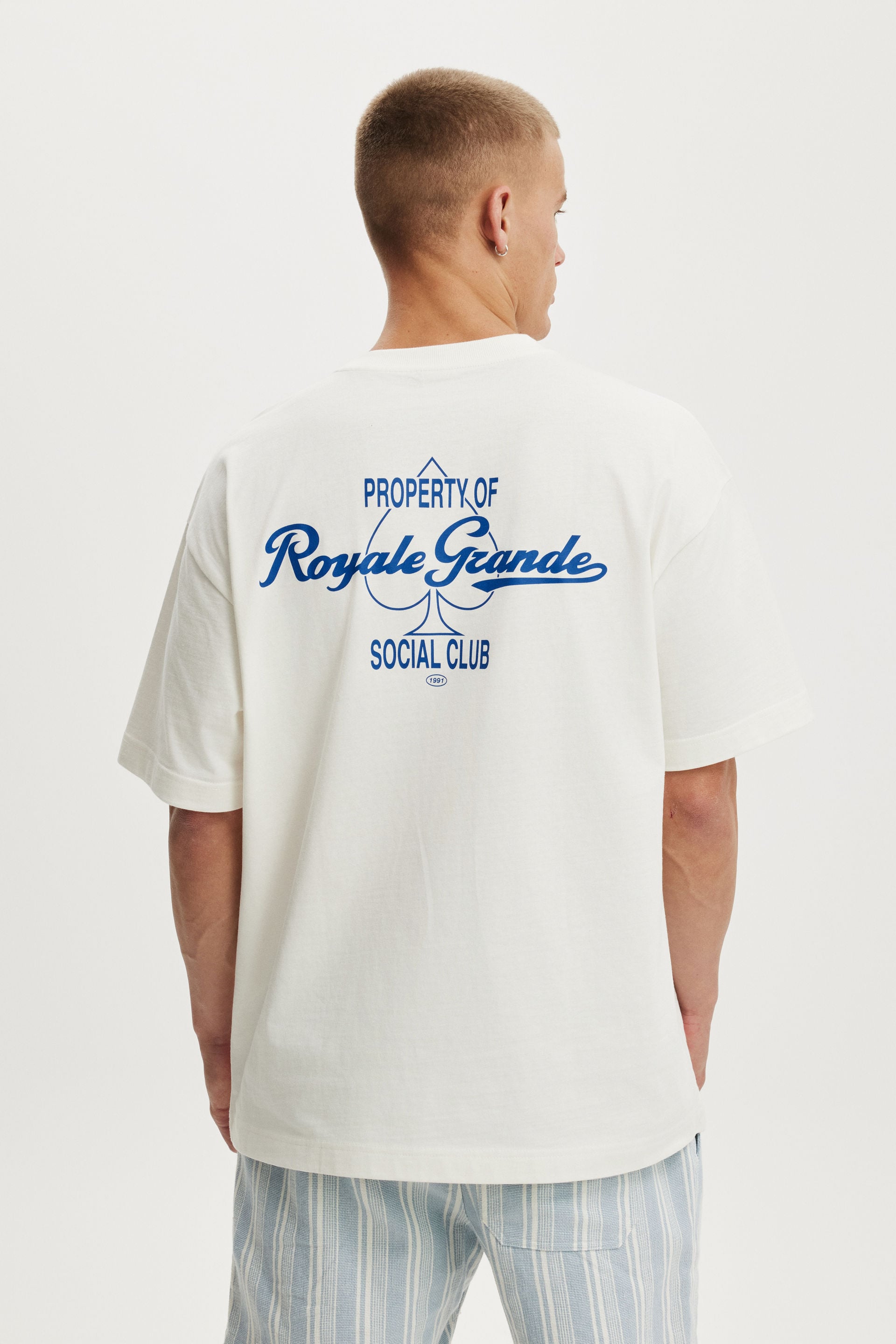 Box Fit Text T-Shirt, VINTAGE WHITE / ROYALE GRANDE - example image 2