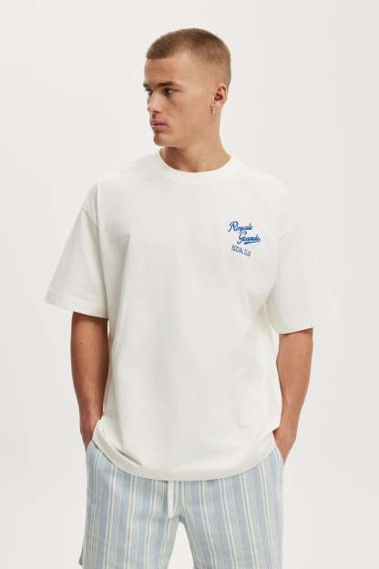 Box Fit Text T-Shirt, VINTAGE WHITE / ROYALE GRANDE - example image 1