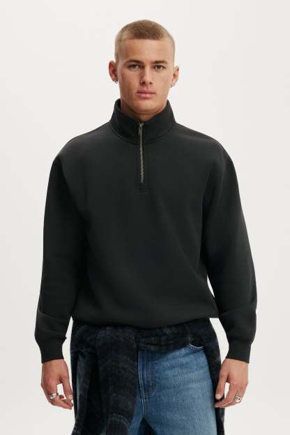 1/4 Zip Fleece, WASHED BLACK - example image 1