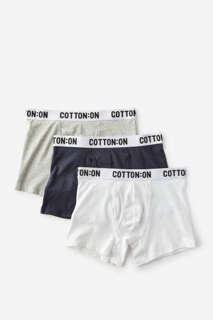 3 Pack Mens Organic Cotton Trunks, LIGHT GREY MARLE/NAVY/WHITE - example image 1