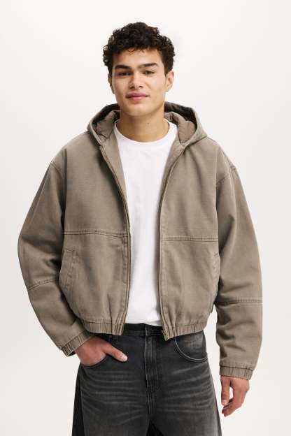 Cropped Hooded Bomber, WASHED CHOCOLATE - example image 1