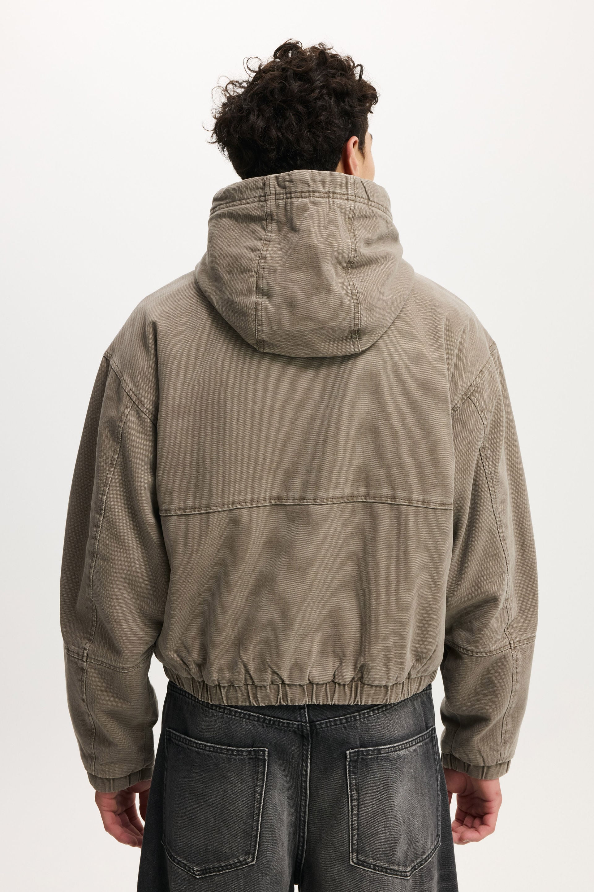 Cropped Hooded Bomber, WASHED CHOCOLATE - example image 3