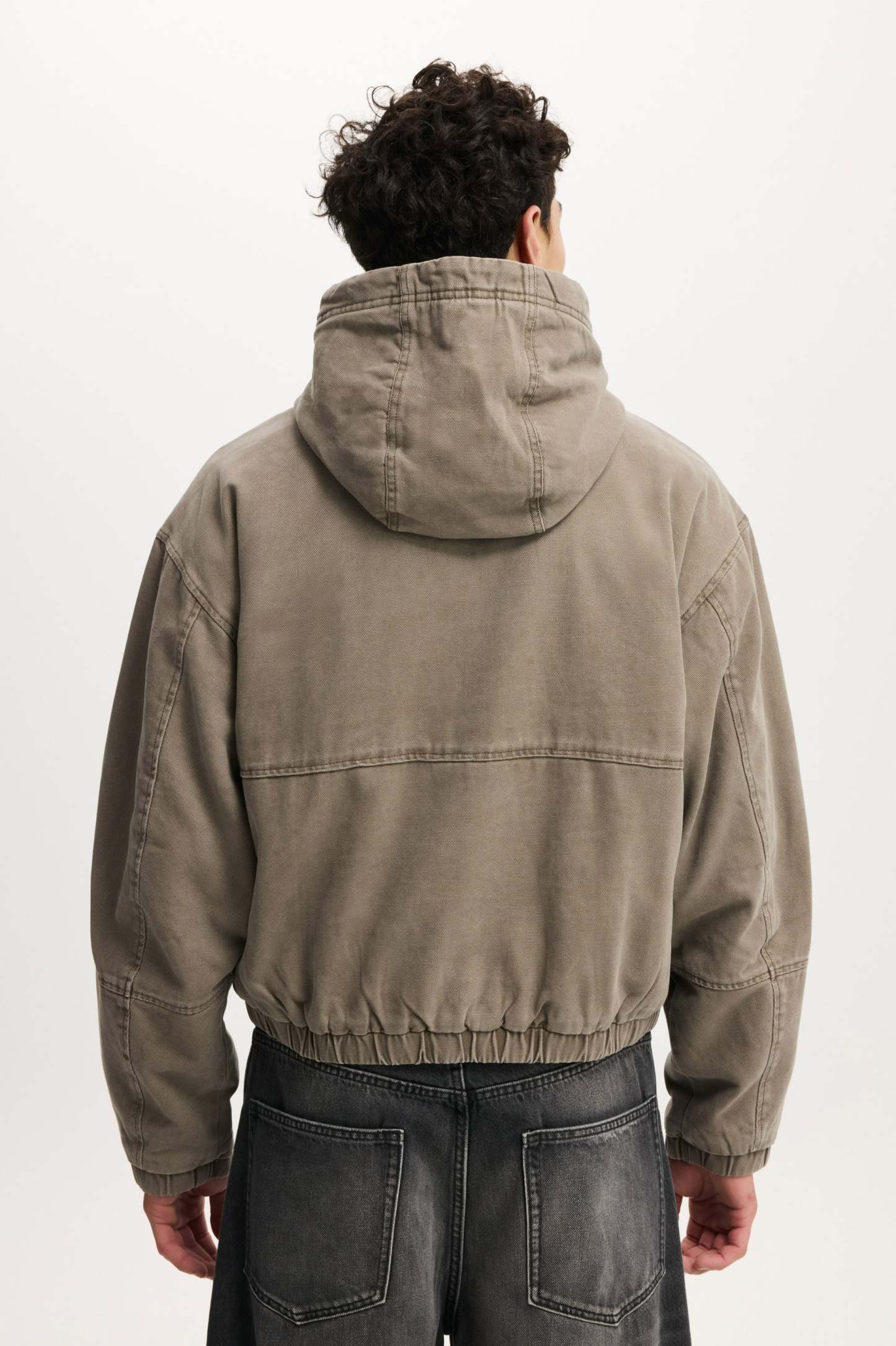 Cropped Hooded Bomber, WASHED CHOCOLATE - example image 3